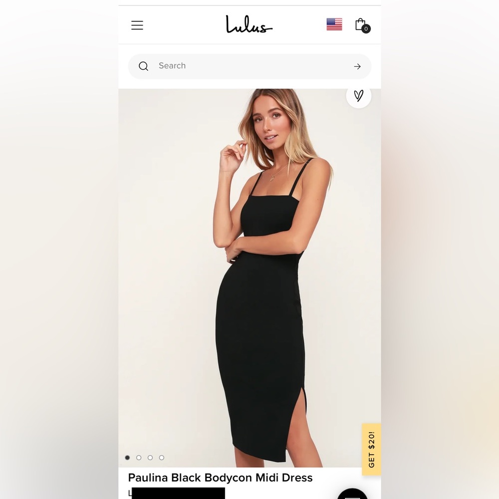 Lulus Paulina Black Bodycon Midi Dress NWT
